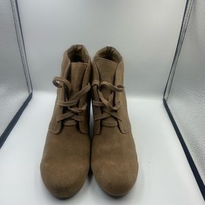 Dolce Vita Tan Suede Lace-up Wedge Bootie